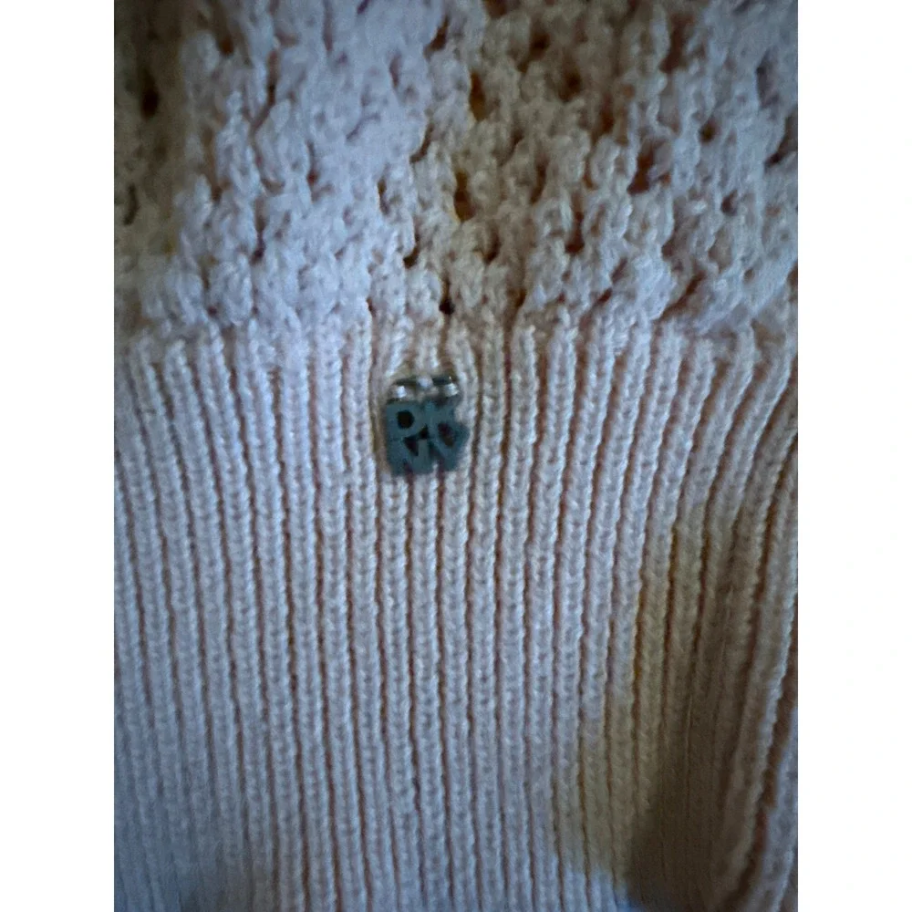 DKNY Jeans Womens Peach Open Knit V-Neck Sweater Mesh Long Sleeve Size M - Picture 5 of 5